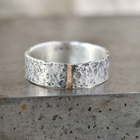 Wide Silver& Gold Ring UK Size S.5