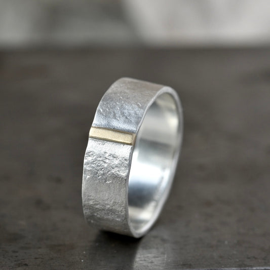 Wide Silver& Gold Ring UK Size Q