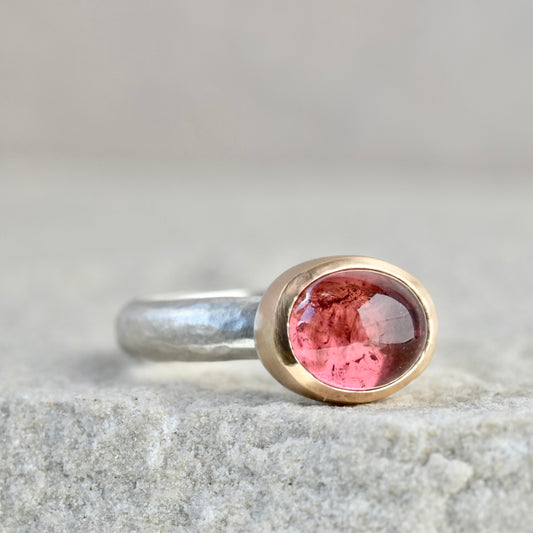 Pink Tourmaline Gold/Silver Ring UK Size L
