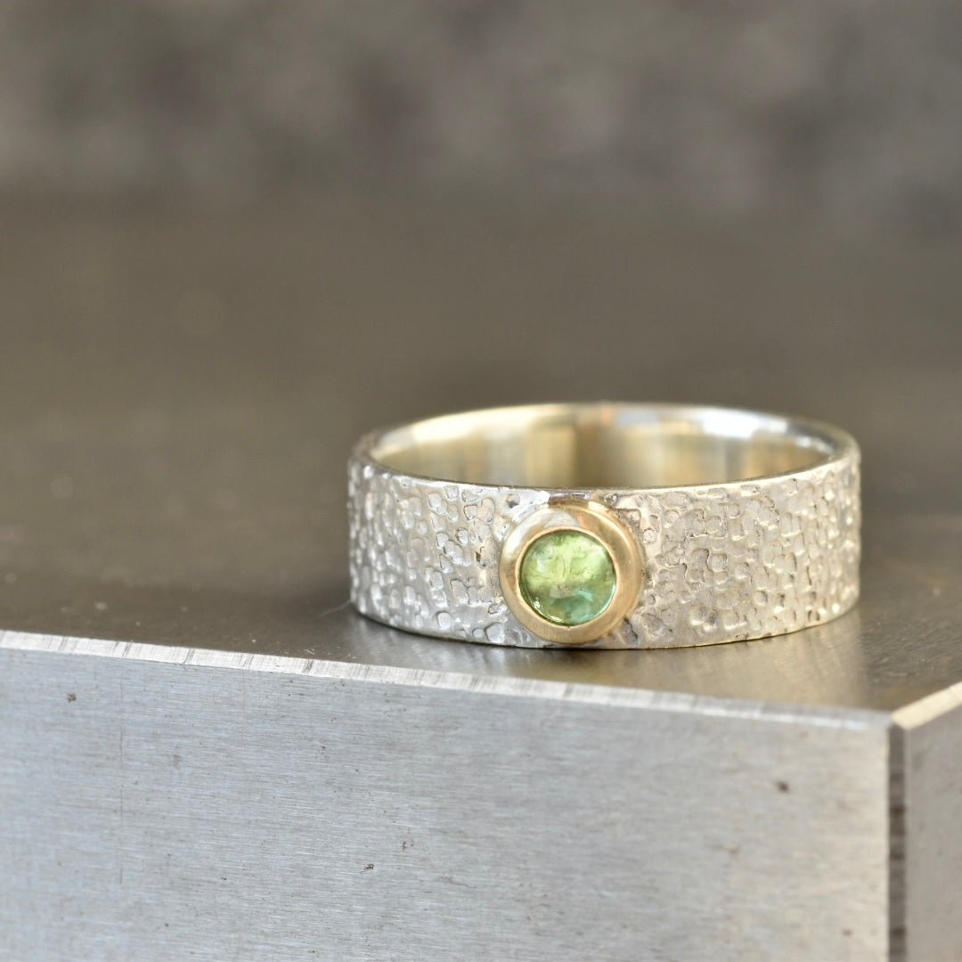 Green Tourmaline Gold/Silver Ring UK Size M