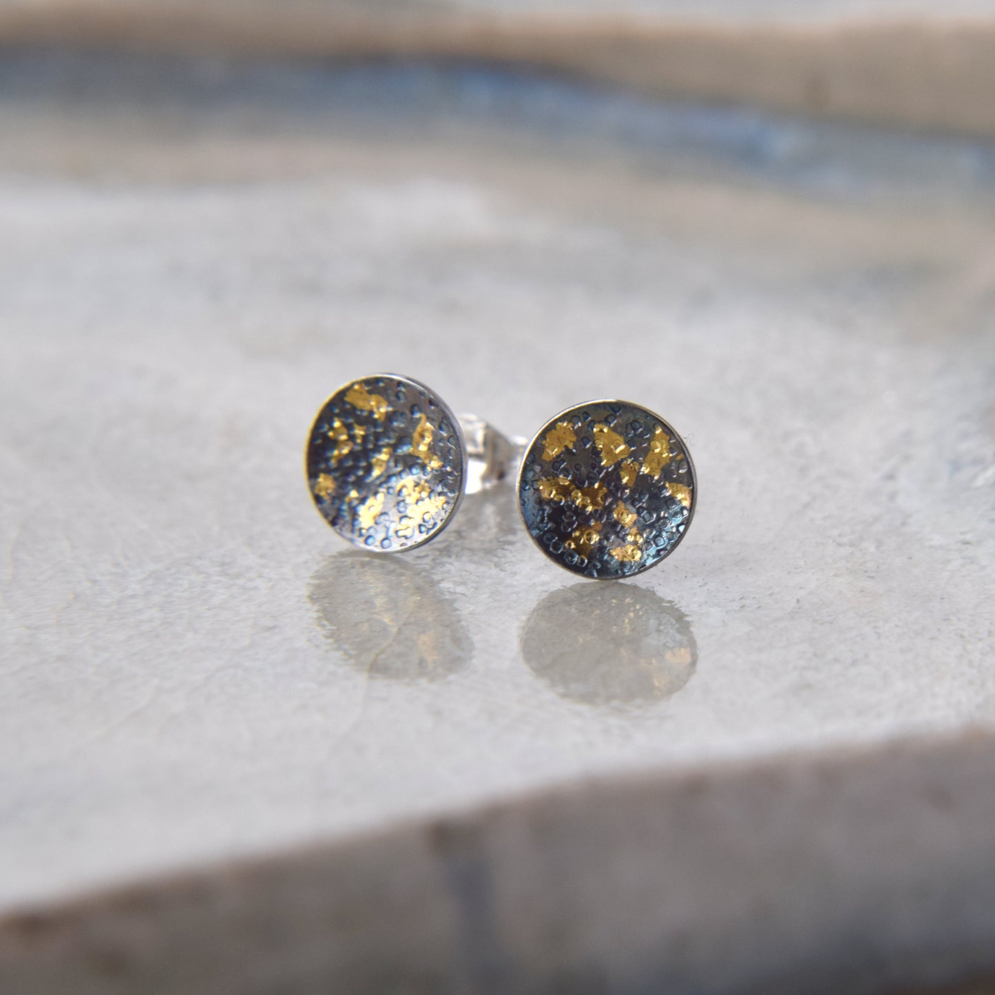 Oxidised Lichen Stud Earrings - Paisley Pins