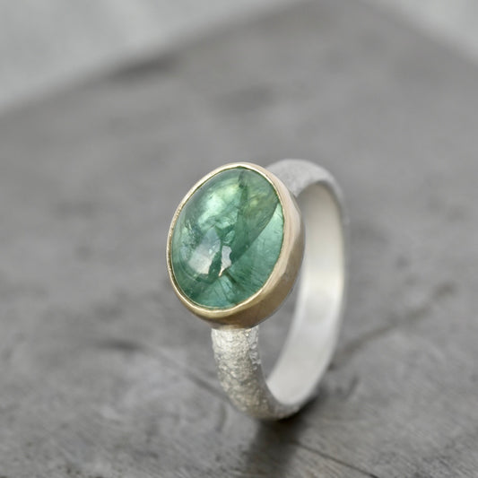 Tourmaline Gold/Silver Ring UK Size O.5
