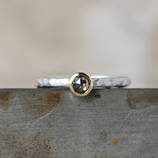 Salt & Pepper Rose Cut Diamond Ring