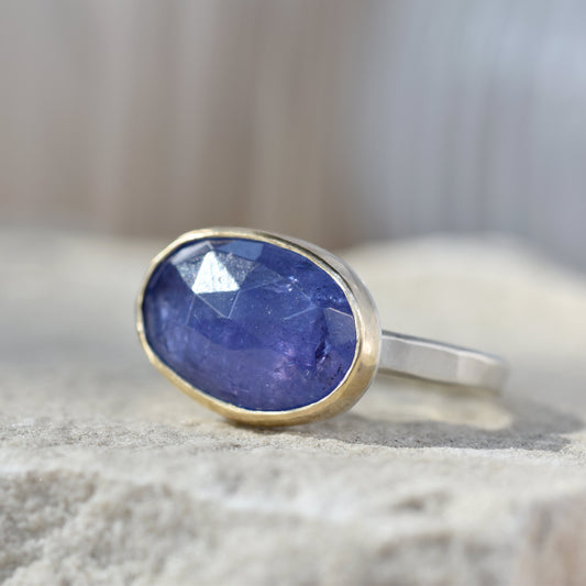 Tanzanite Gold/Silver Ring UK Size Q & Half