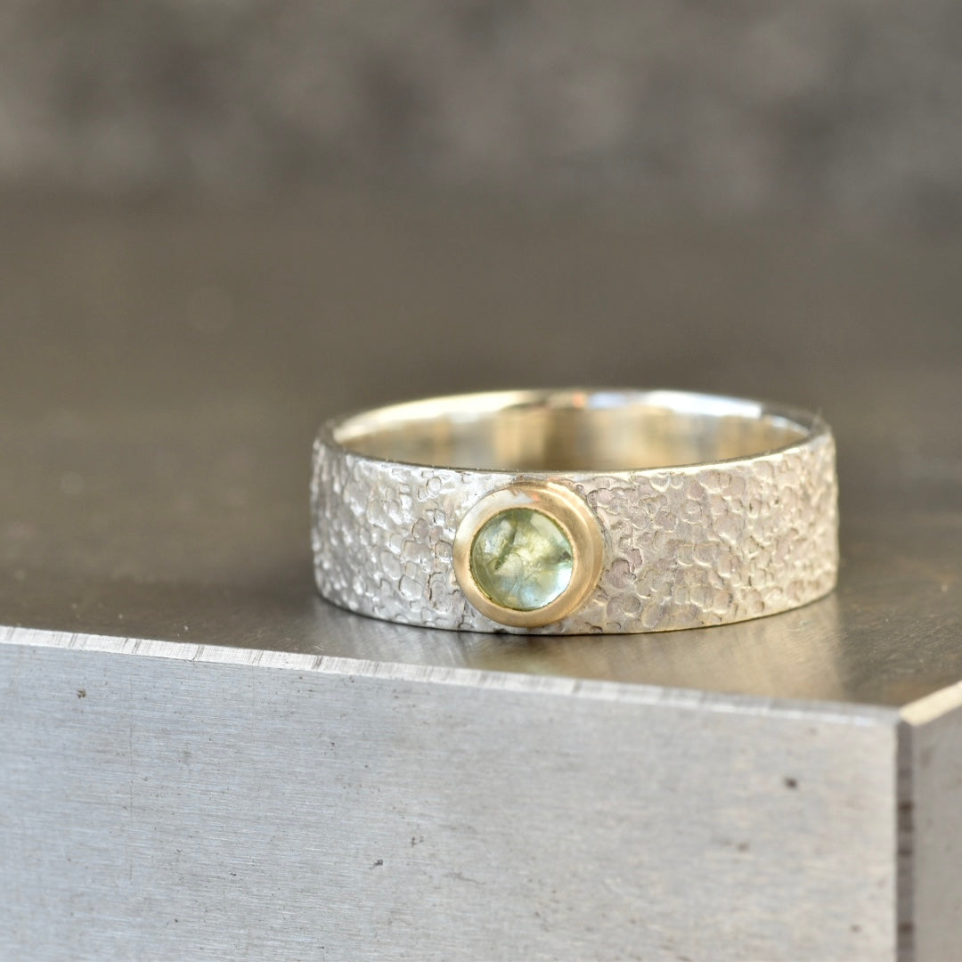 Green Tourmaline Gold/Silver Ring UK Size O