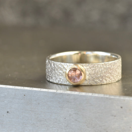 Pink Tourmaline Gold/Silver Ring UK Size Q.5
