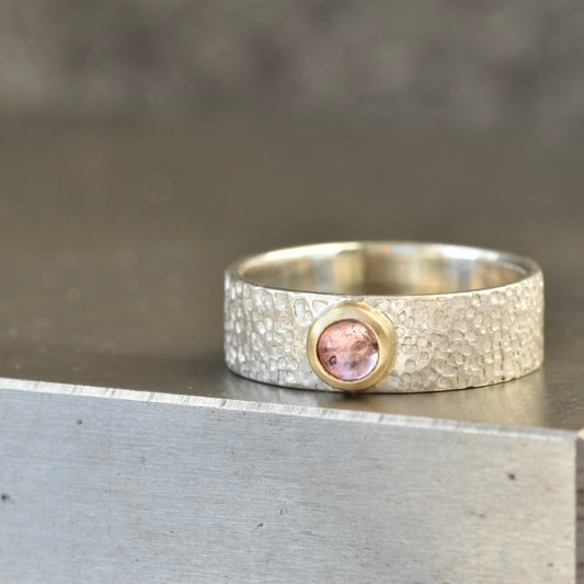 Pink Tourmaline Gold/Silver Ring UK Size N
