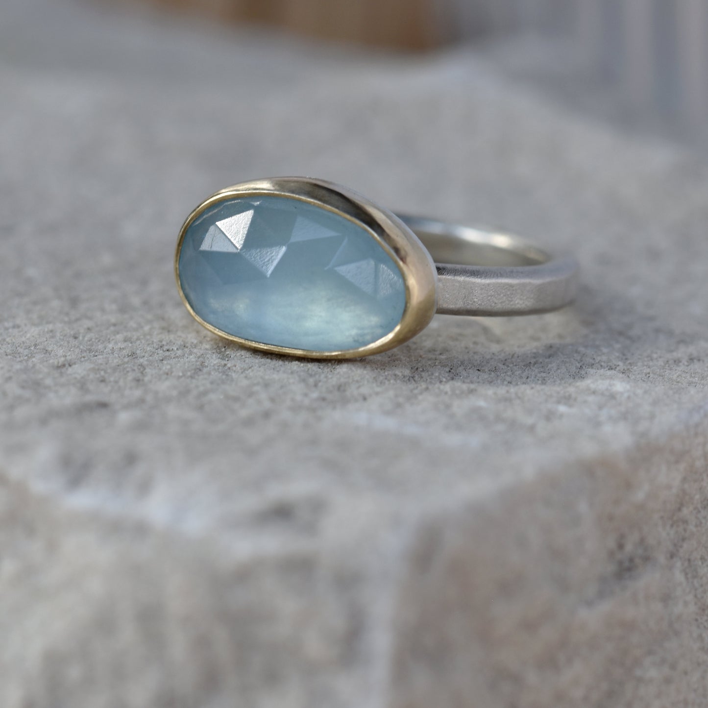 Aquamarine Gold/Silver Ring UK Size N.5