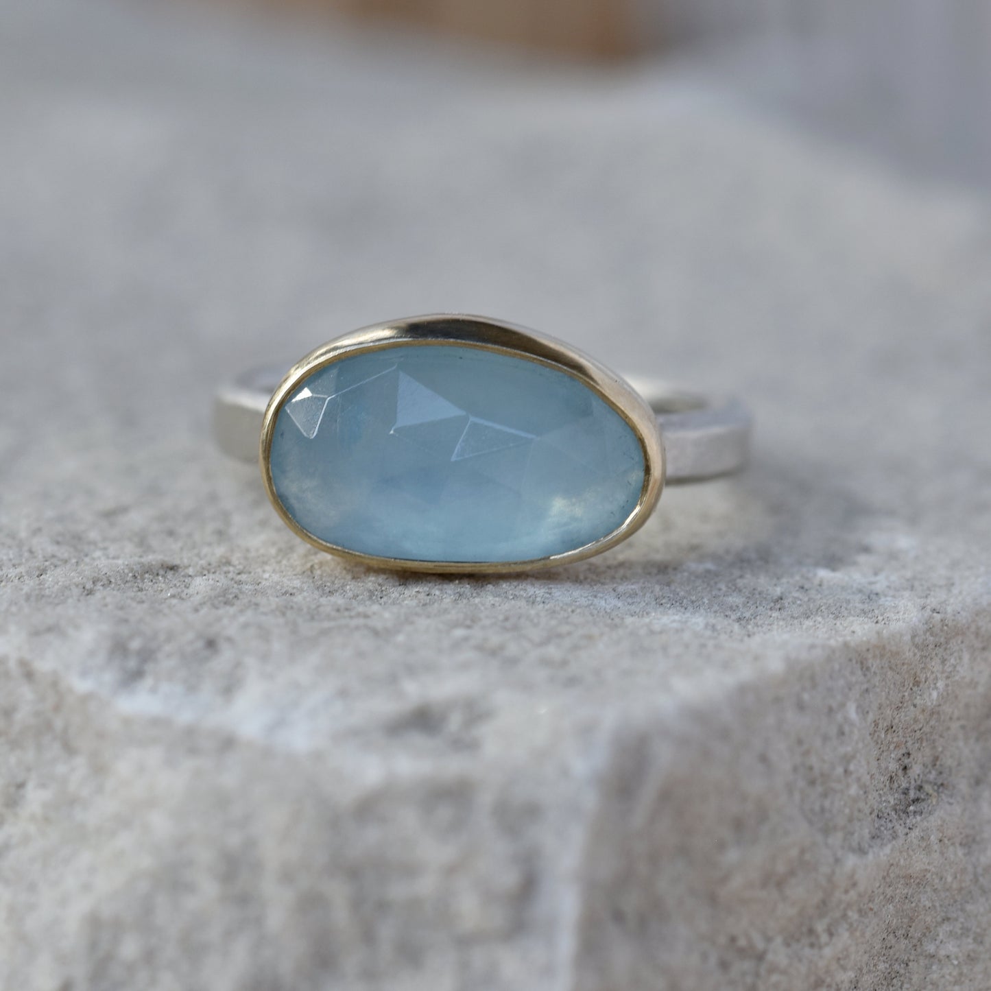 Aquamarine Gold/Silver Ring UK Size N.5