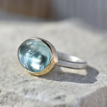 Aquamarine Gold/Silver Ring UK Size P