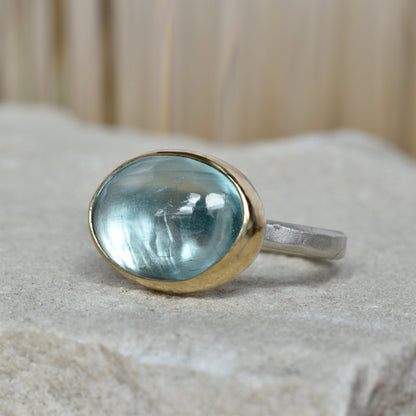 Aquamarine Gold/Silver Ring UK Size P