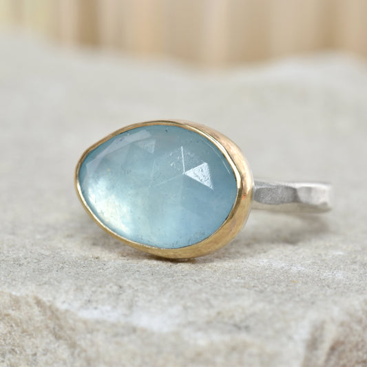 Aquamarine Gold/Silver Ring UK Size M.5