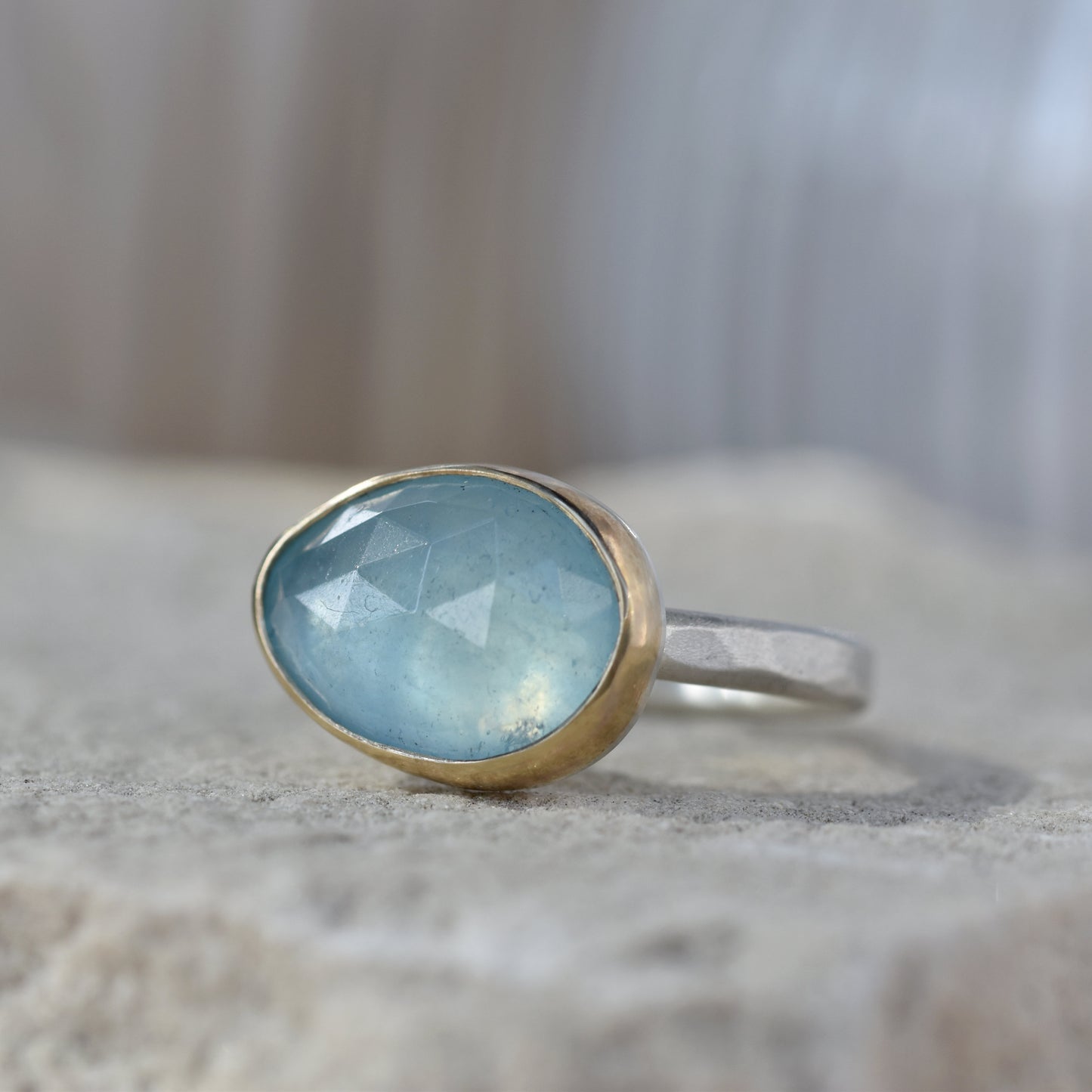 Aquamarine Gold/Silver Ring UK Size M.5