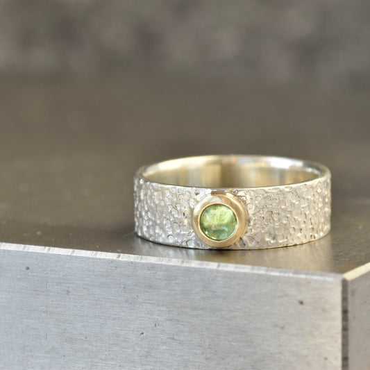 Green Tourmaline Gold/Silver Ring UK Size M