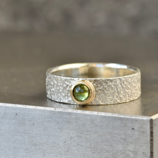 Green Tourmaline Gold/Silver Ring UK Size S.5