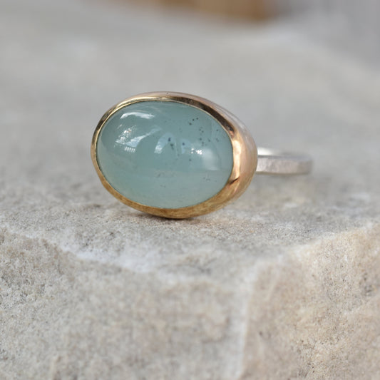 Chalcedony Gold/Silver Ring UK Size Q