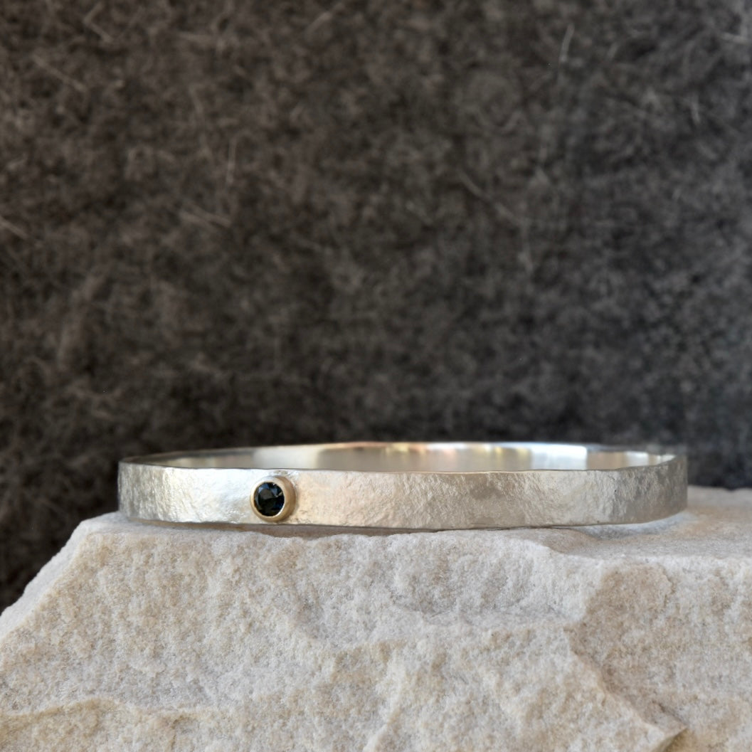 Textured Silver Bangle with Topaz