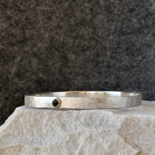 Textured Silver Bangle with Topaz