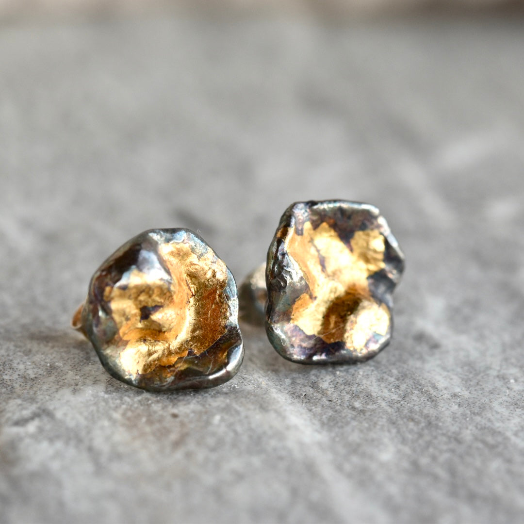 Oxidised Watercast Silver Studs