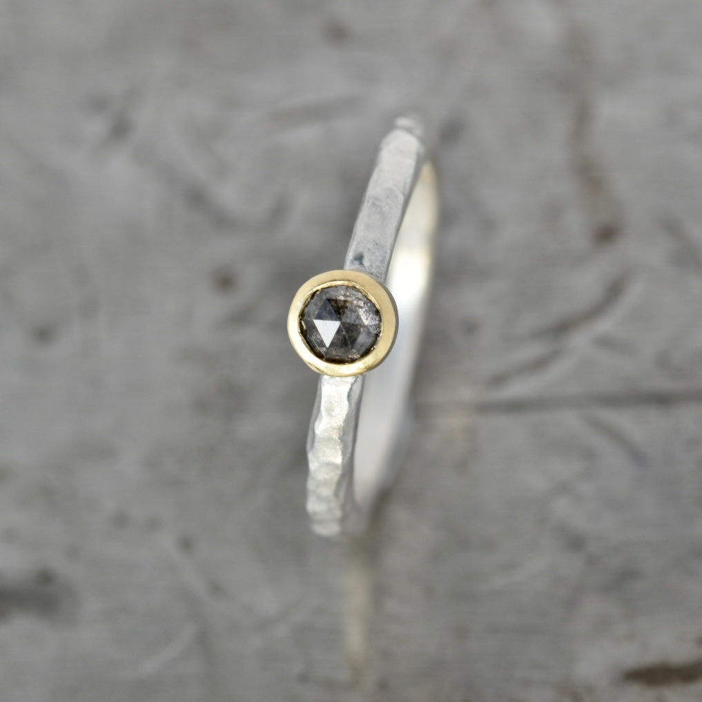 Salt & Peoper Rose Cut Diamond Ring