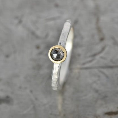 Salt & Peoper Rose Cut Diamond Ring