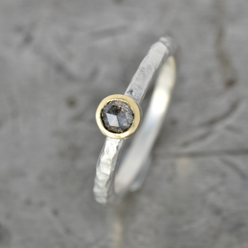 Salt & Peoper Rose Cut Diamond Ring