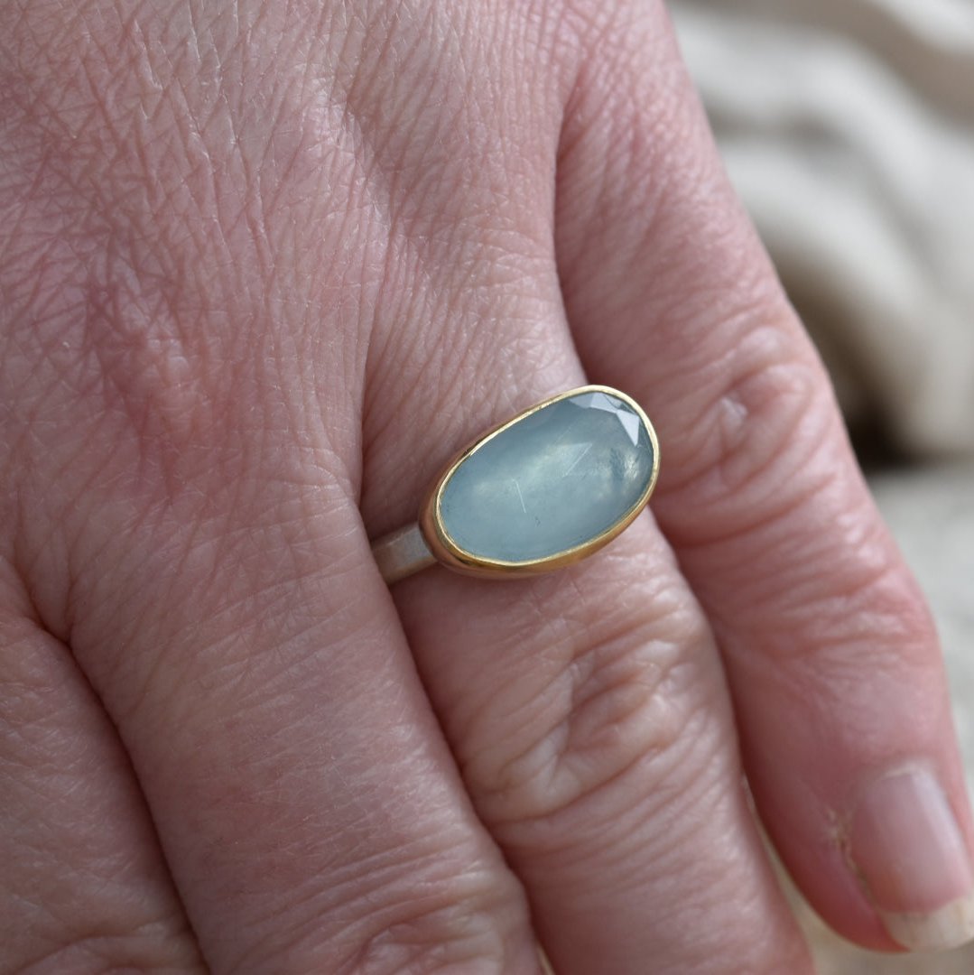 Aquamarine Gold/Silver Ring UK Size N.5