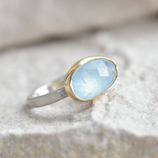 Aquamarine Gold/Silver Ring UK Size N.5