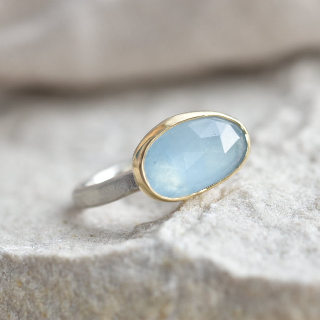 Aquamarine Gold/Silver Ring UK Size N.5