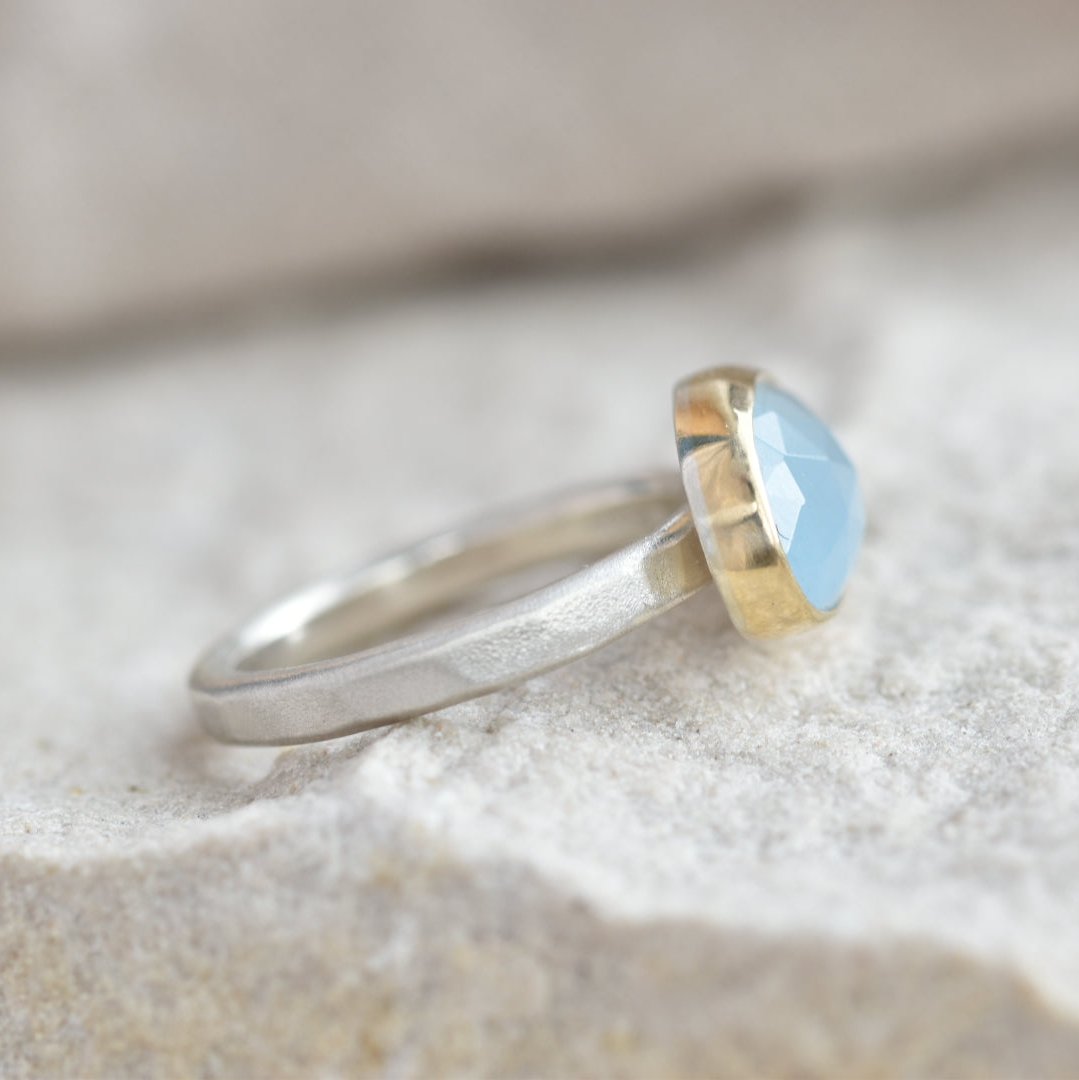 Aquamarine Gold/Silver Ring UK Size N.5