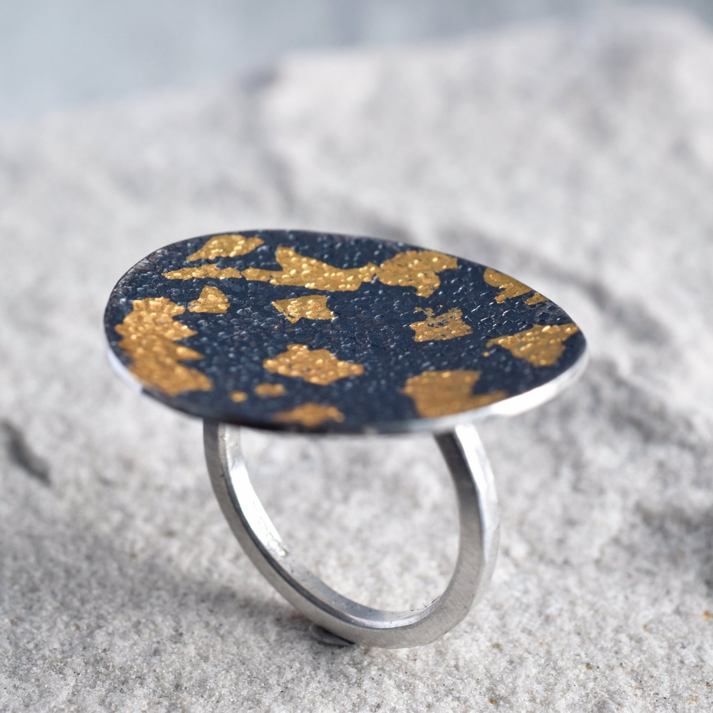 Large Oxidised Silver Lichen Ring