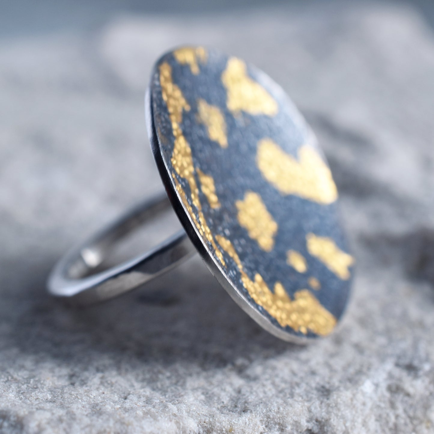 Large Oxidised Silver Lichen Ring