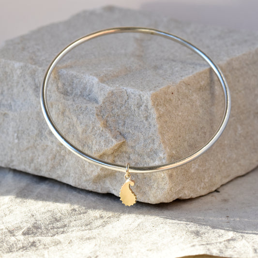 Gold Paisley Charm/Silver Bangle