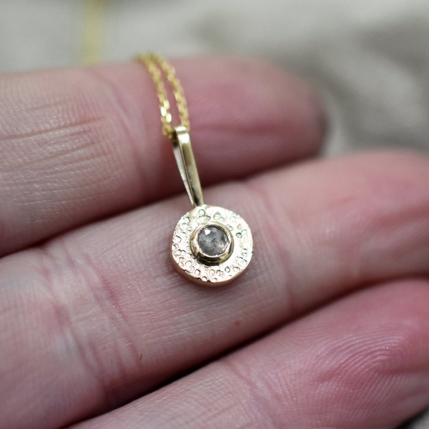 Rose Cut Grey Diamond 9ct Gold Pendant