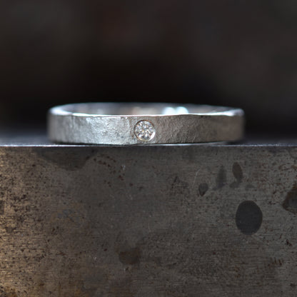 Rustic Silver Ring with 2mm Moissanite Size UK P.5