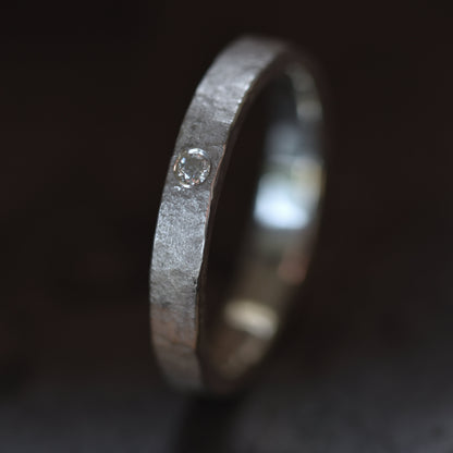 Rustic Silver Ring with 2mm Moissanite Size UK P.5