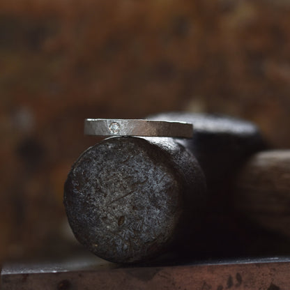 Rustic Silver Ring with 2mm Moissanite Size UK P.5