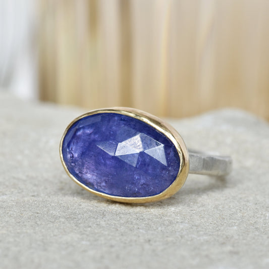 Tanzanite Gold/Silver Ring UK Size  Q & Half