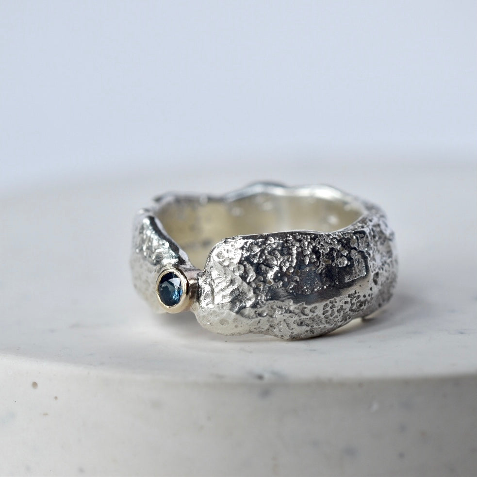 Sapphire Sandcast Silver Ring - Paisley Pins