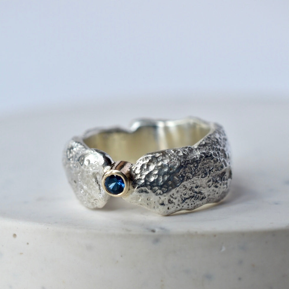 Sapphire Sandcast Silver Ring - Paisley Pins