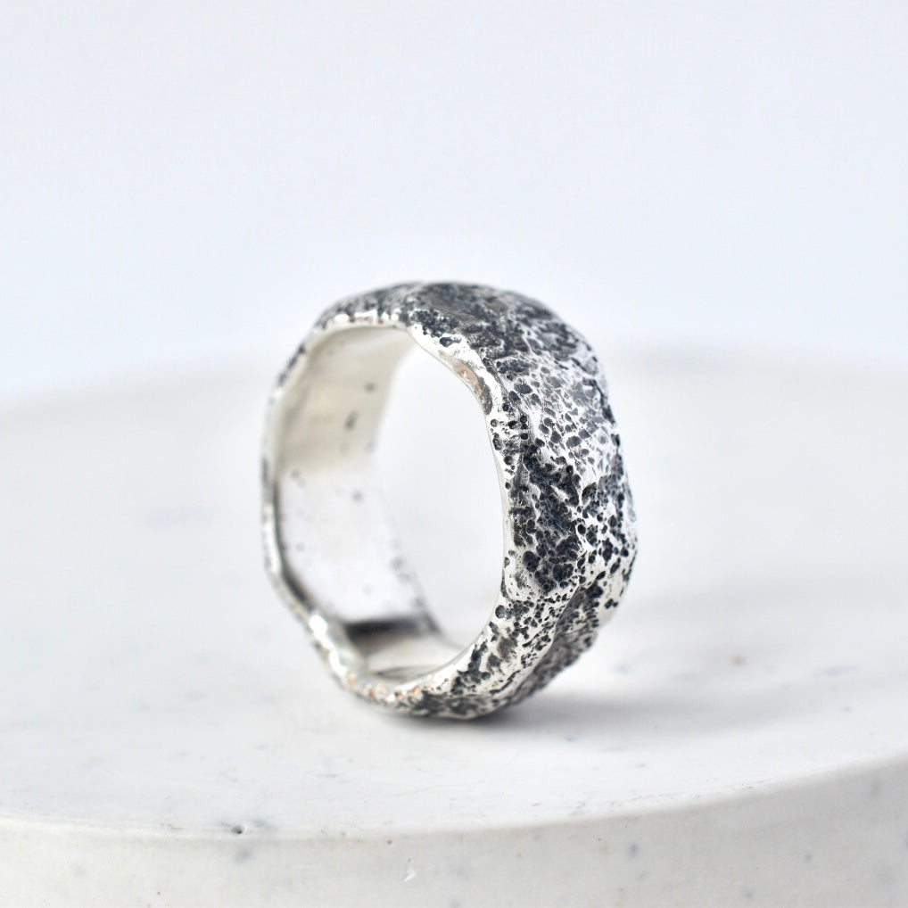 Chunky Sandcast Silver Ring - Paisley Pins