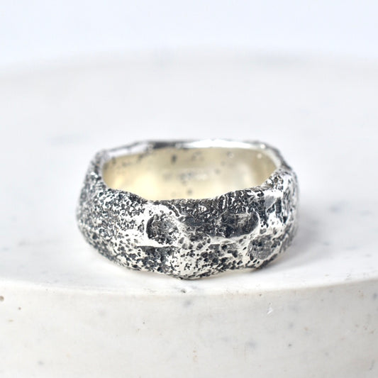 Chunky Sandcast Silver Ring - Paisley Pins