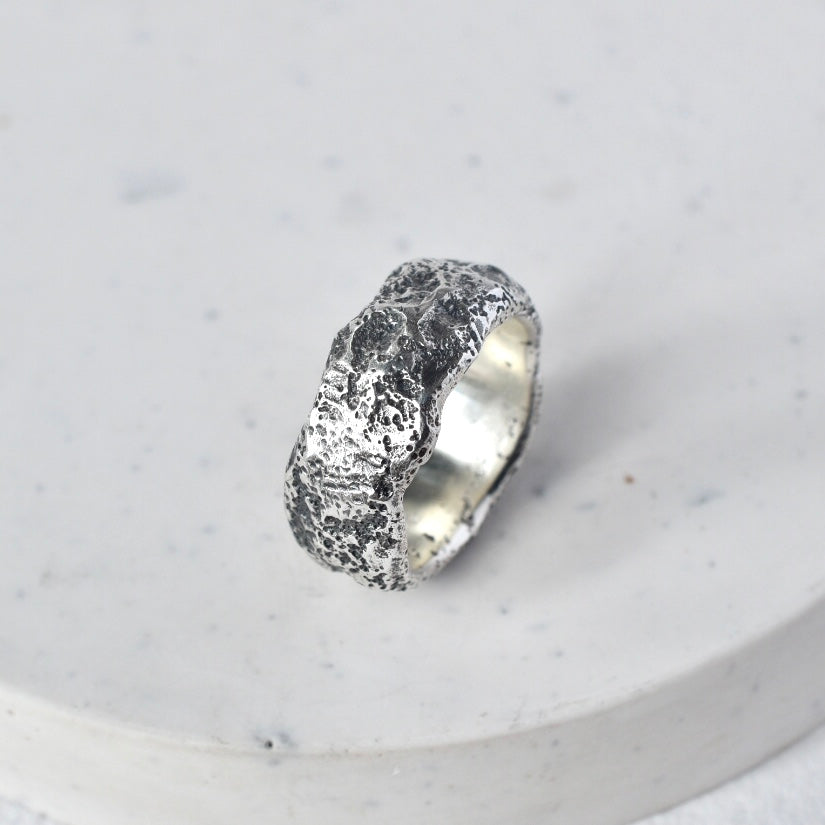 Chunky Sandcast Silver Ring - Paisley Pins