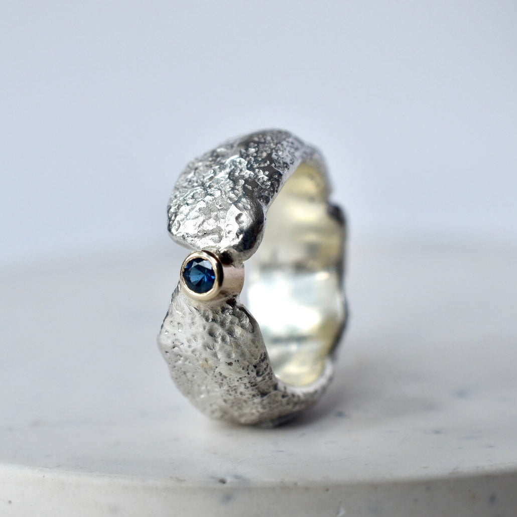 Sapphire Sandcast Silver Ring - Paisley Pins