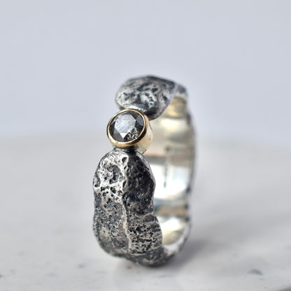 Salt & Pepper Diamond Sandcast Silver Ring - Paisley Pins