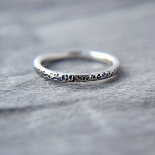 Half Oxidised Silver Lichen Stacking Ring - Paisley Pins