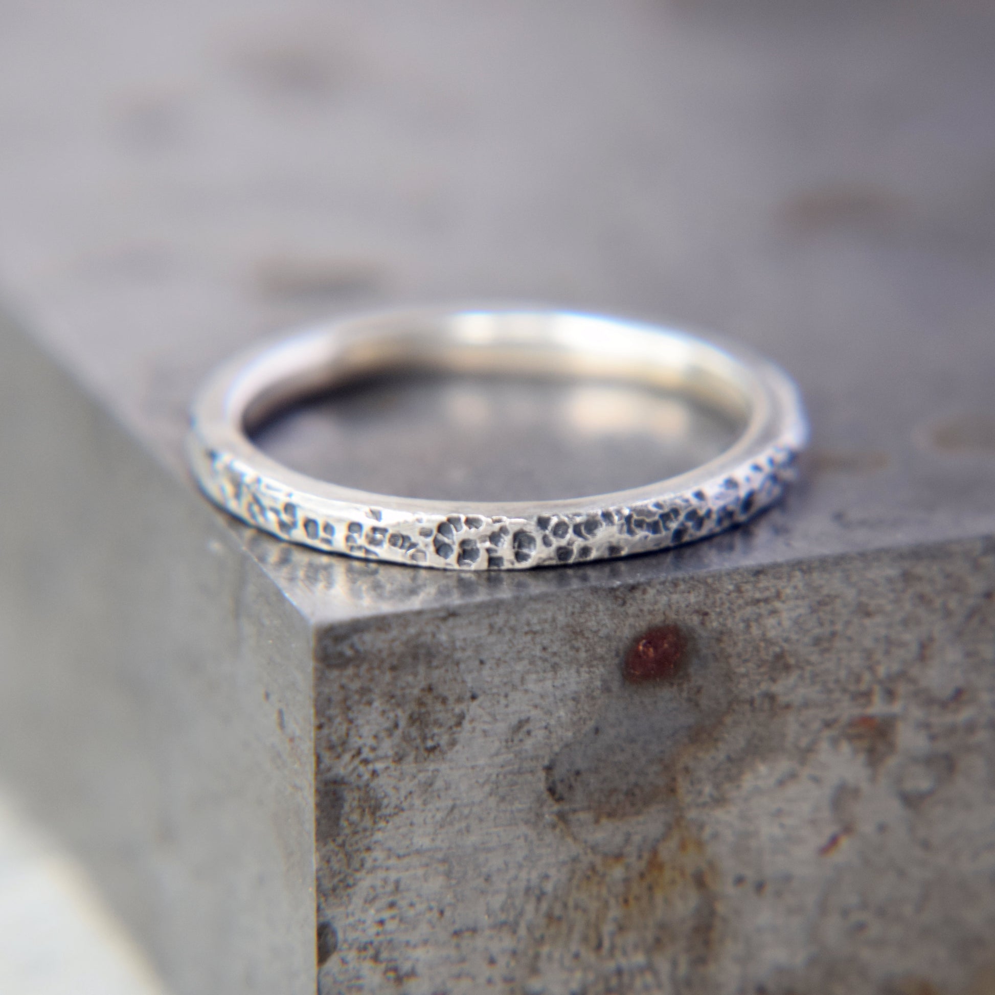 Half Oxidised Silver Lichen Stacking Ring - Paisley Pins