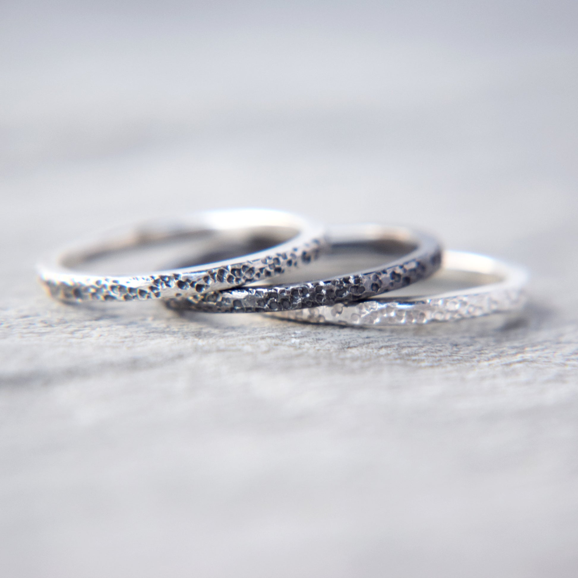 Oxidised Silver Lichen Stacking Ring - Paisley Pins