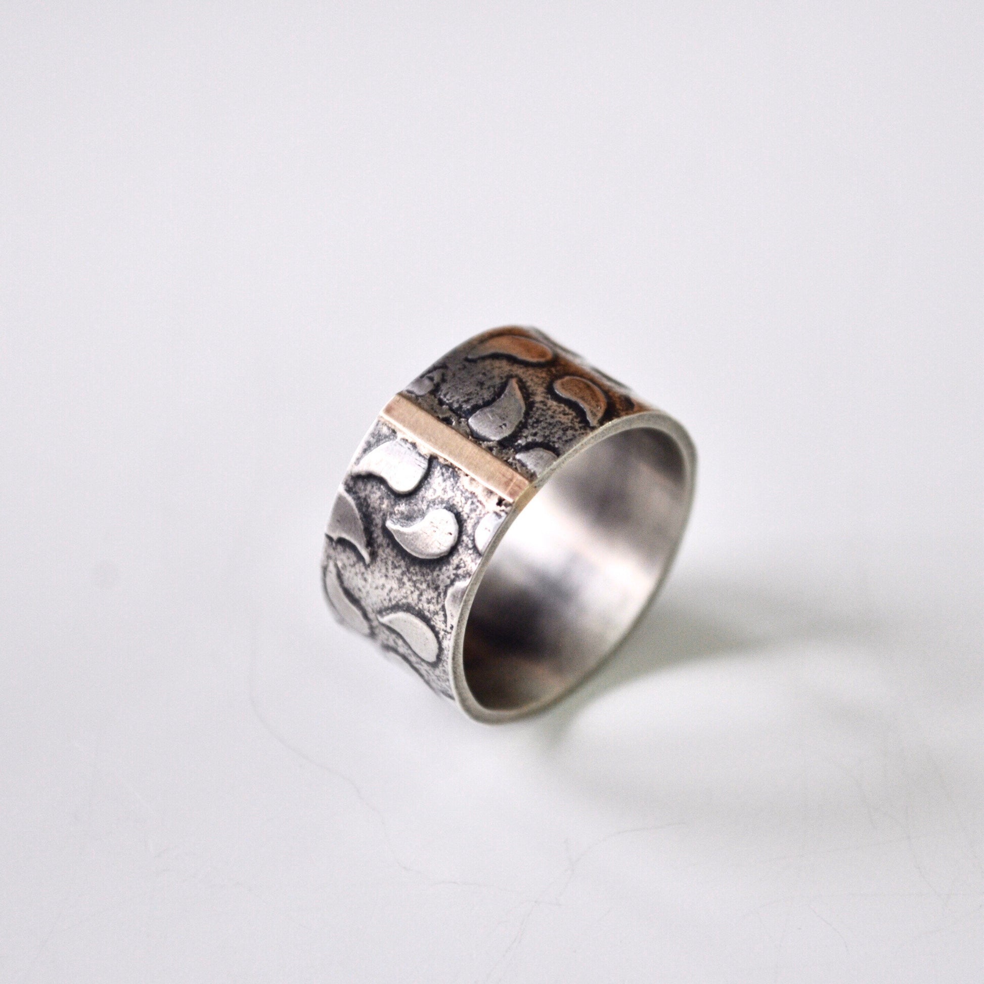 Gold Bar Textured Silver Ring - Paisley Pins