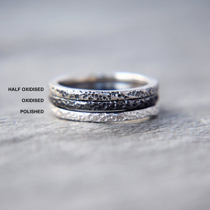 Oxidised Silver Lichen Stacking Ring - Paisley Pins